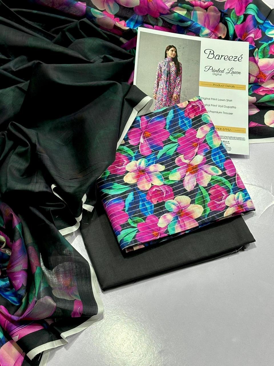 Bareeze Lawn Unstitched 3 Piece Suit | Colour-Purple Suit