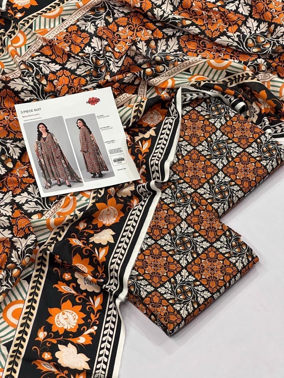 Khaadi Lawn Unstitched 3 Piece Suit | Colour-Black