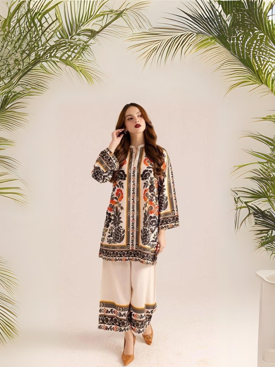 women wear Bint e Naz Lawn 2 Piece Suit | Colour- Grey