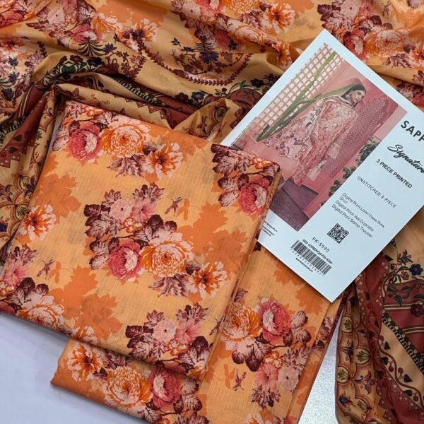 Sapphire Signature Unstitched 3 Piece Digital Print Lawn | Colour-Orange