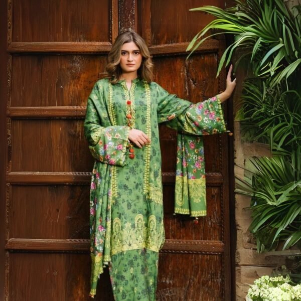 women wear Zellbury Lawn 3 Piece Suit | Colour- Lime Green Suit