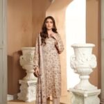 women wear Bint e Naz Lawn 3 Piece Suit | Colour-Brown Suit