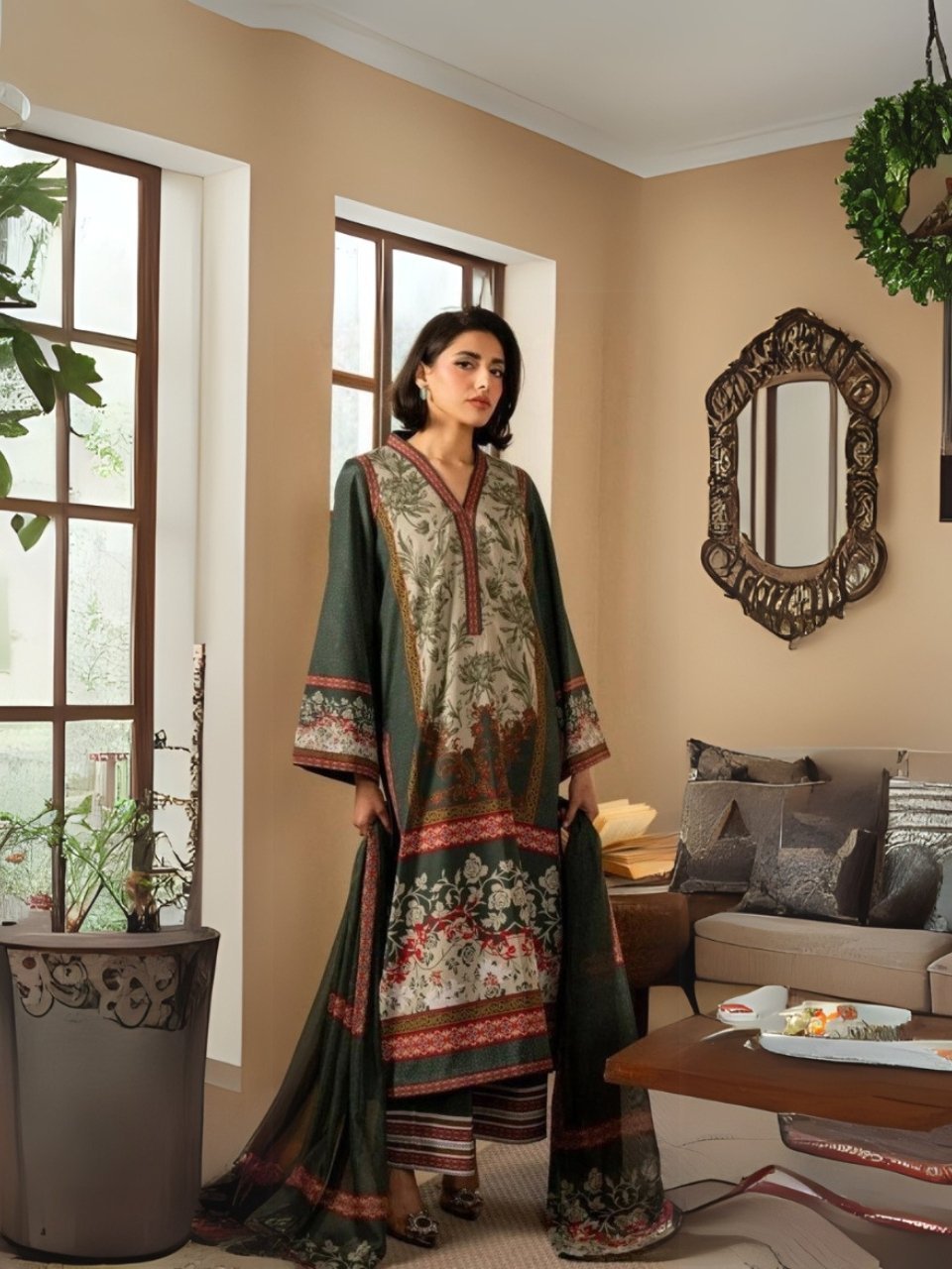 women wear Asifa and Nabeel Lawn 3 Piece Suit | Colour-Slate Suit
