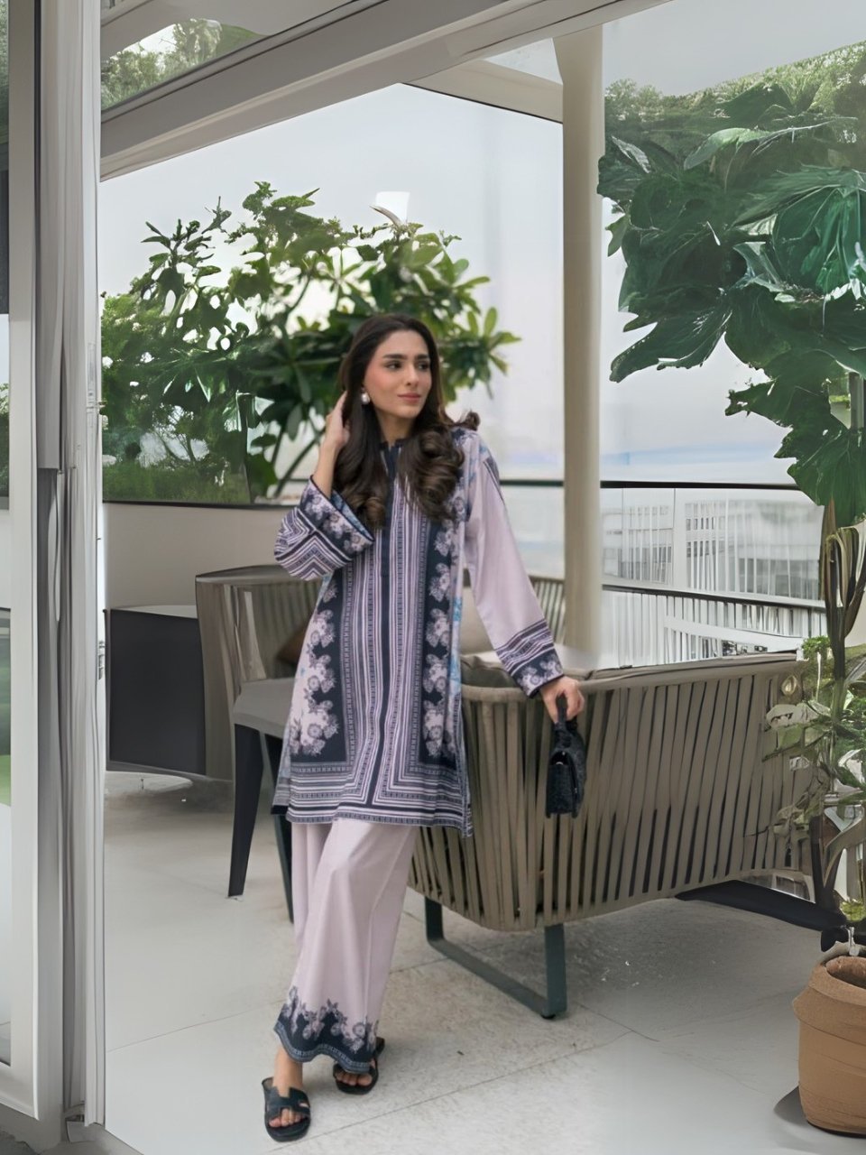 women wear Farasha Lawn 3 Piece Suit | Colour-Silver women wear Farasha Lawn 3 Piece Suit | Colour-Silver