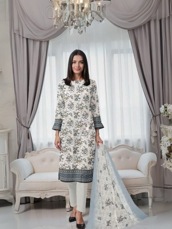 women wear Gul Ahmed Lawn 3 Piece Suit | Colour-Ash Grey