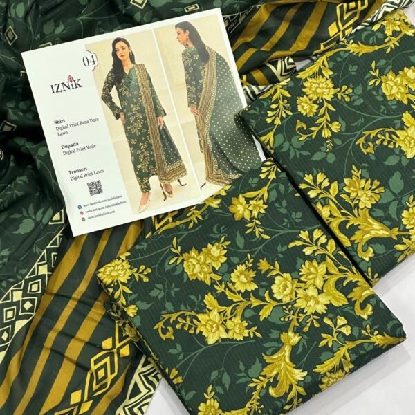 Iznik Lawn Unstitched 3 Piece Suit | Colour-Green