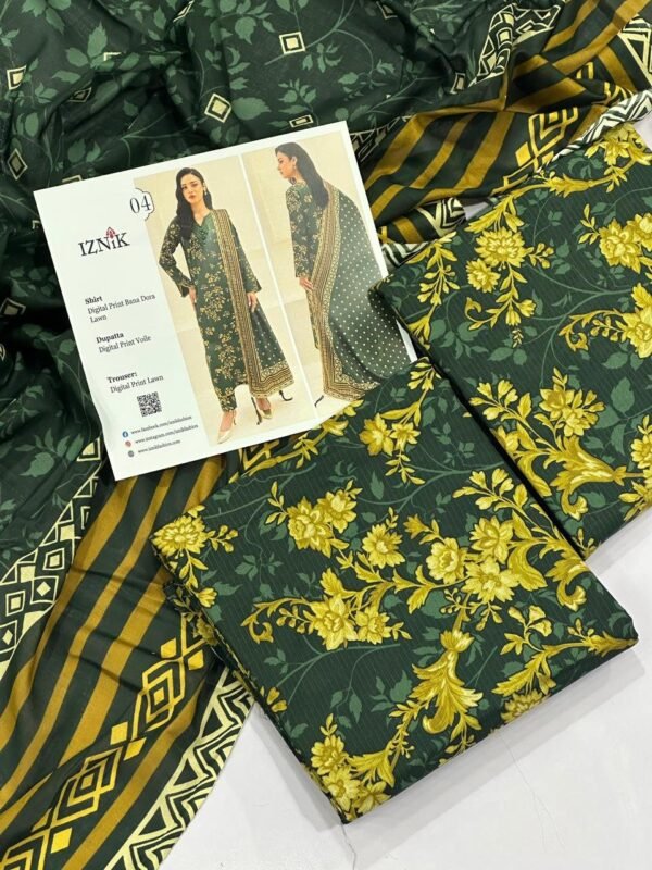 Iznik Lawn Unstitched 3 Piece Suit | Colour-Green