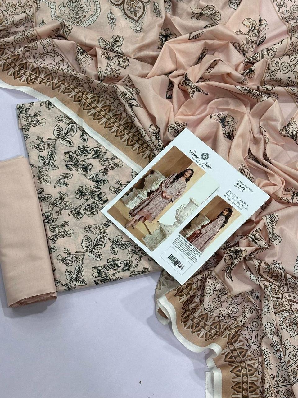 Bint e Naz Lawn Unstitched 3 Piece Suit | Colour-Vanilla Suit