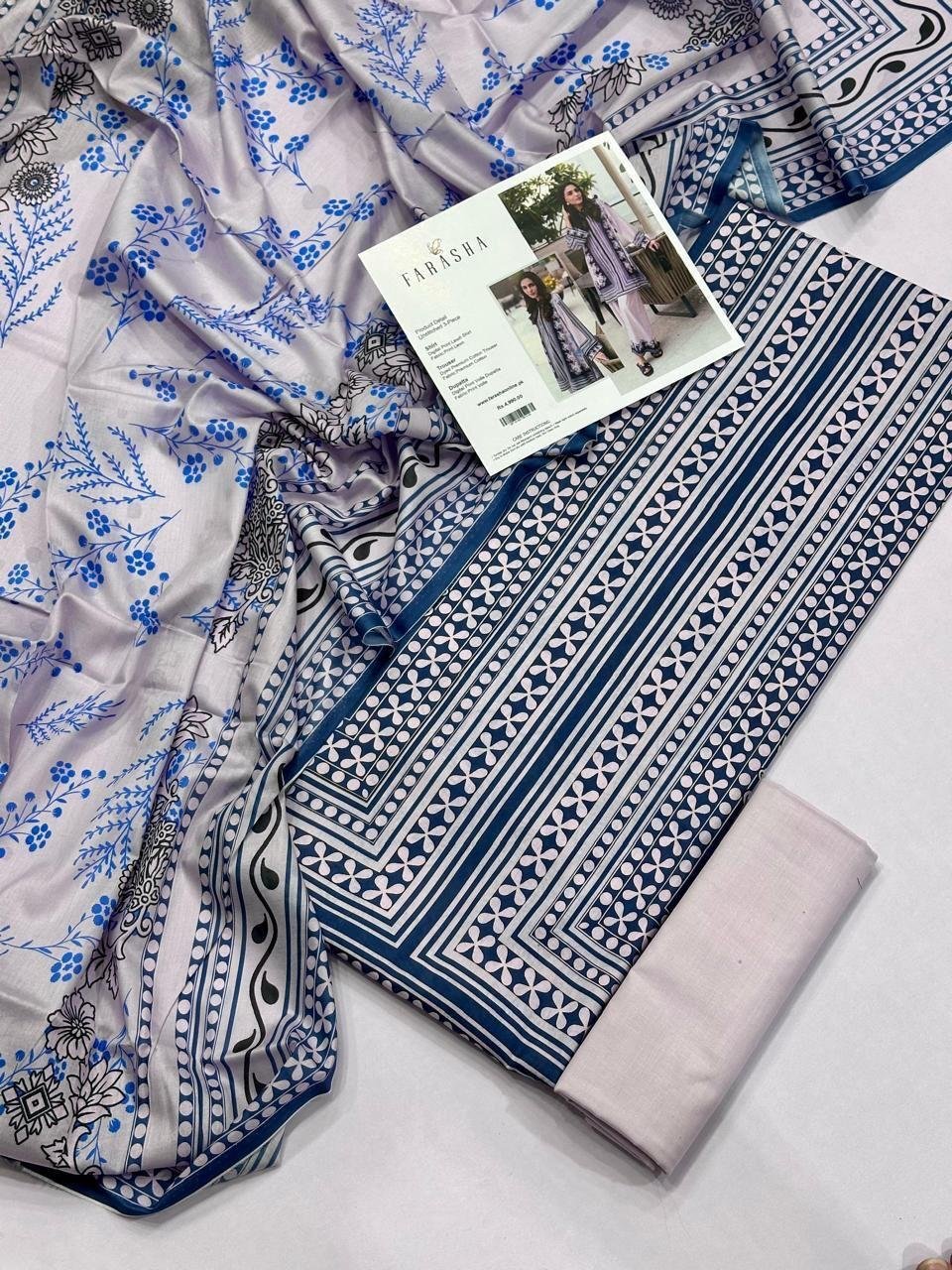 Farasha Lawn Unstitched 3 Piece Suit | Colour-Silver Farasha Lawn Unstitched 3 Piece Suit | Colour-Silver