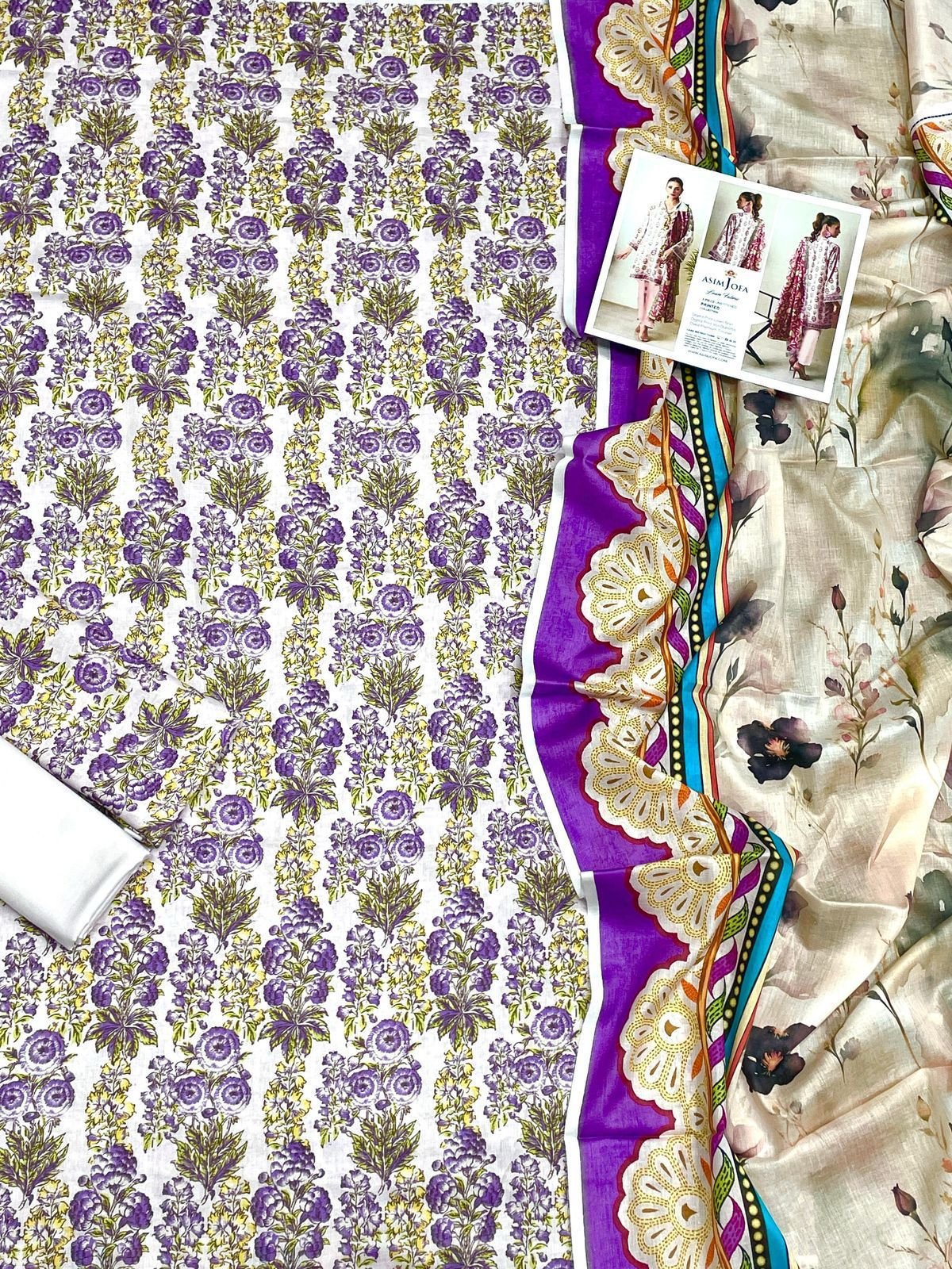 Asim Jofa Lawn Unstitched 3 Piece Suit | Colour-White Asim Jofa Lawn Unstitched 3 Piece Suit | Colour-White