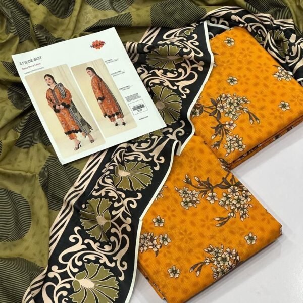 Khaadi Lawn Unstitched 3 Piece Suit | Colour-Dark Orange