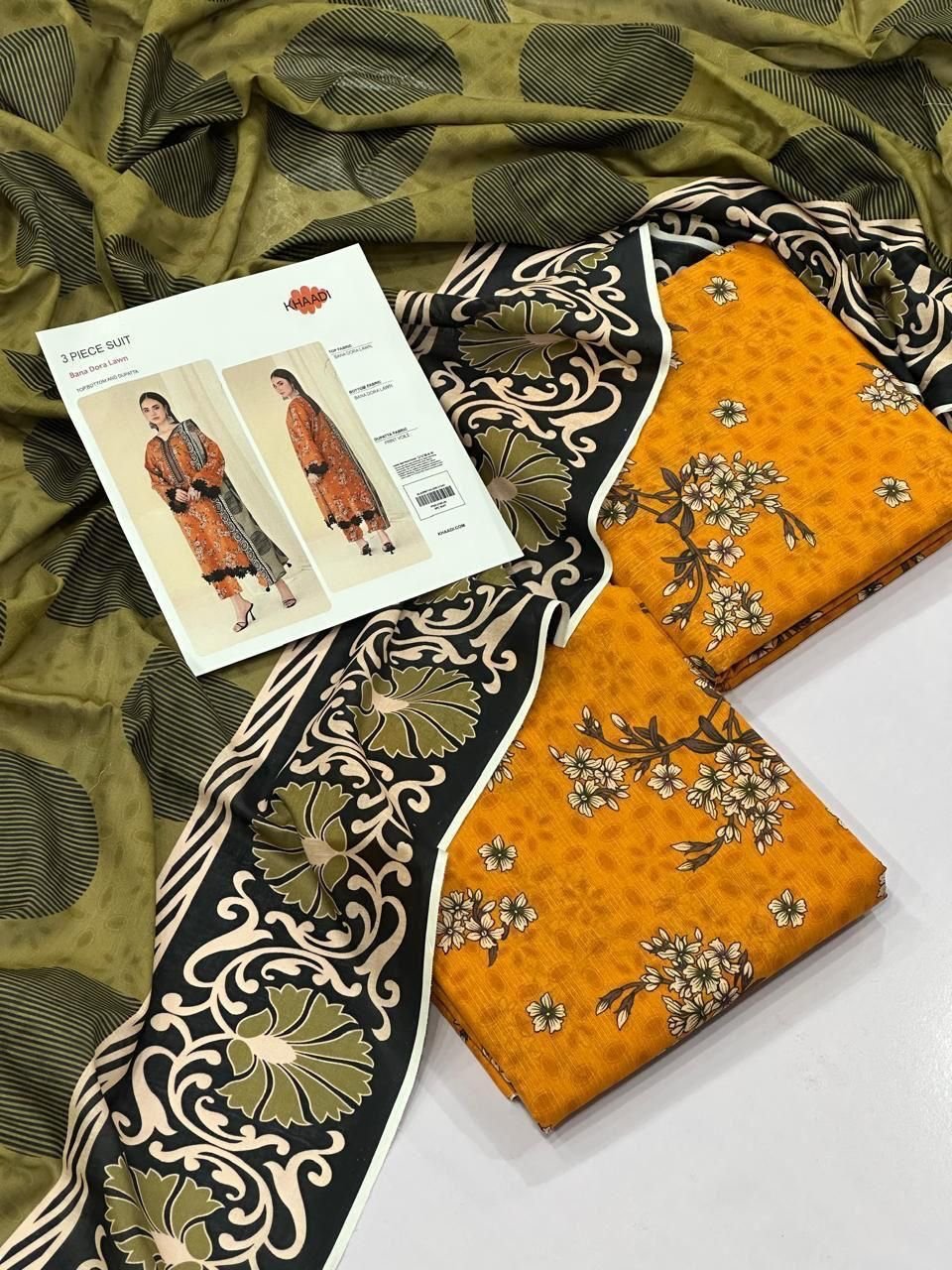Khaadi Lawn Unstitched 3 Piece Suit | Colour-Dark Orange