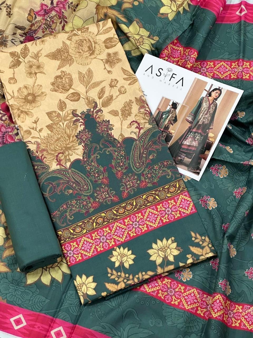 Asifa and Nabeel Lawn Unstitched 3 Piece Suit | Colour-Slate Suit