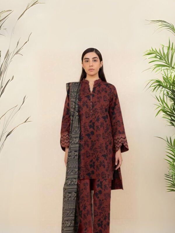 women wear Zainab Chottani Lawn 3 Piece Suit | Colour-Brown Rust