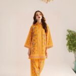women wear Bint e Naz Lawn 2 Piece Suit | Colour-Peach Orange