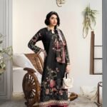women wear Farasha Lawn 3 Piece Suit | Colour-Dark Jungle Green
