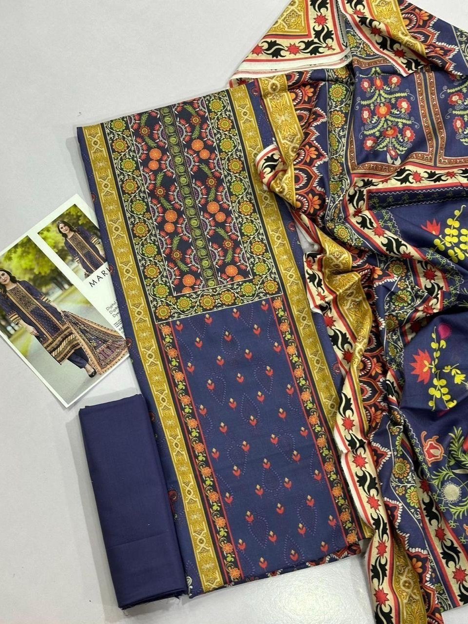 Maria B Lawn Unstitched 3 Piece Suit | Colour-Dark Slate Grey