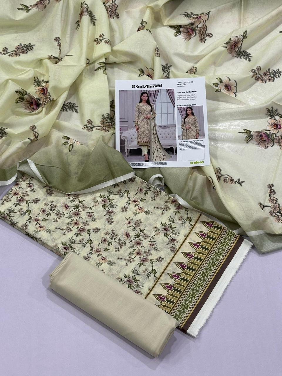 Gul Ahmed Lawn Unstitched 3 Piece Suit | Colour-Vanilla