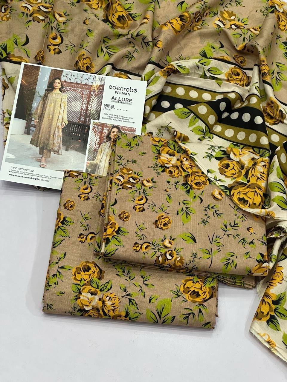 Edenrobe Women Allure Lawn Unstitched 3 Piece Suit | Colour-Khaki Edenrobe Women Allure Lawn Unstitched 3 Piece Suit | Colour-Khaki