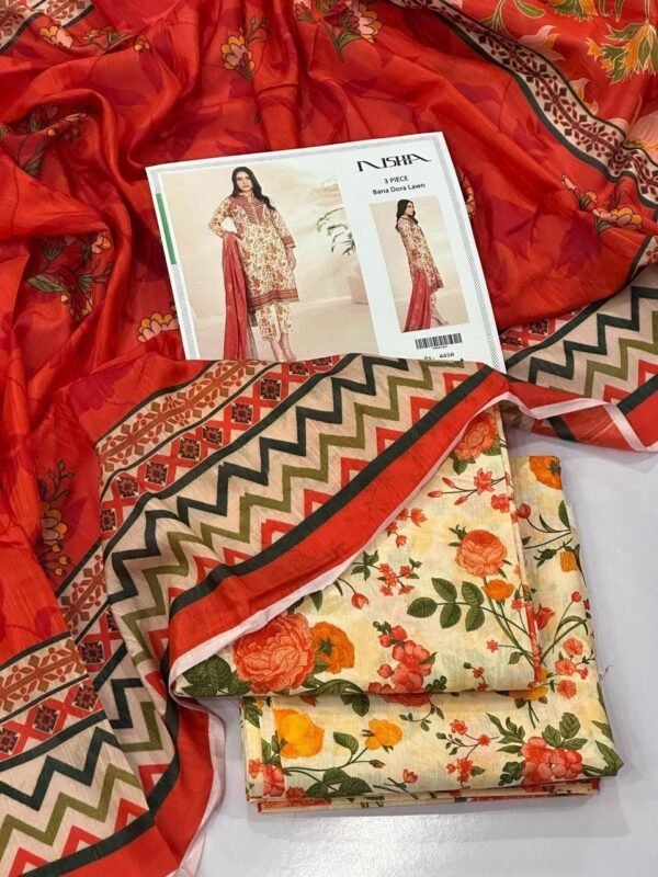 Nishat Lawn Unstitched 3 Piece Suit | Colour- Peach Orange