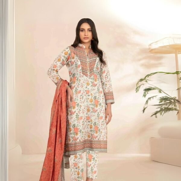 women wear Nishat Lawn 3 Piece Suit | Colour- Peach Orange