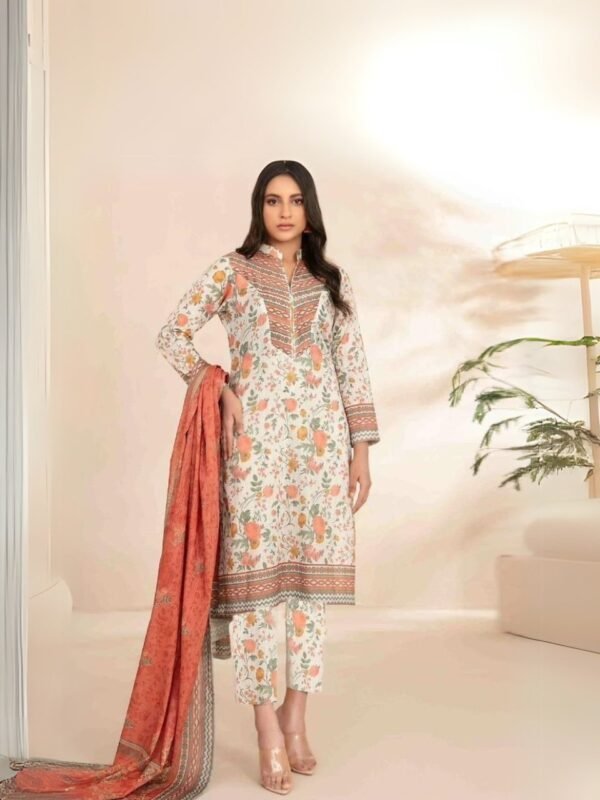 women wear Nishat Lawn 3 Piece Suit | Colour- Peach Orange