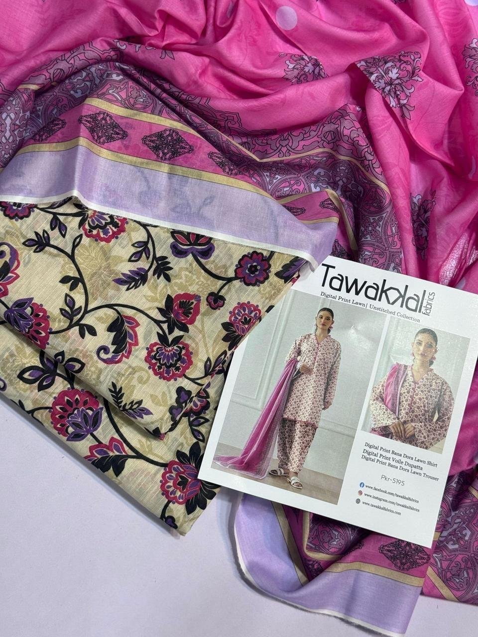 Tawakkal Lawn Unstitched 3 Piece Suit | Colour-Green Mist