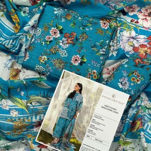 Zainab Chottani Lawn Unstitched 3 Piece Suit | Colour-Nice Blue