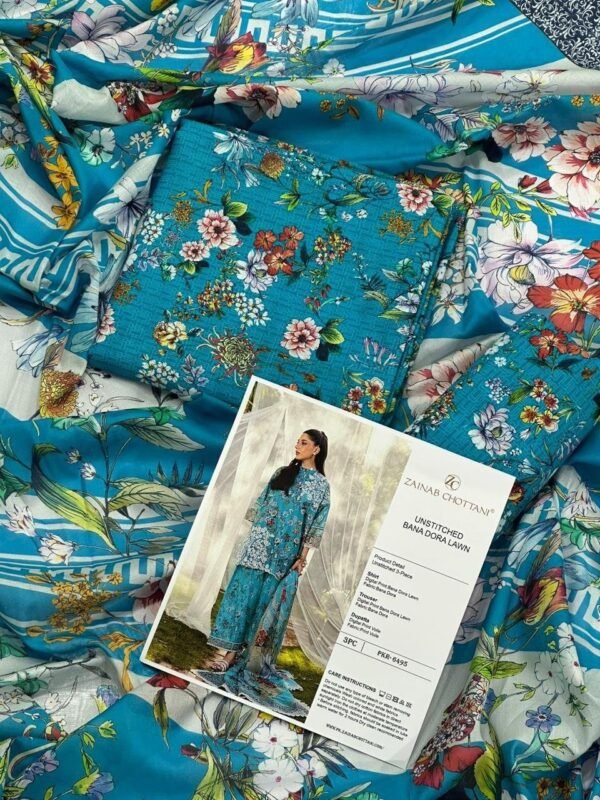 Zainab Chottani Lawn Unstitched 3 Piece Suit | Colour-Nice Blue