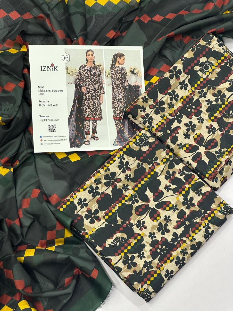 Iznik Lawn Unstitched 3 Piece Suit | Colour-Light Peach