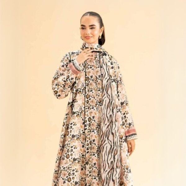 women wear Limelight Summer Lawn 3 Piece Suit | Colour- Very Light Brown