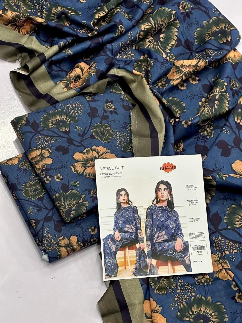 Khaadi Lawn Unstitched 3 Piece Suit | Colour-Dark Grey Blue Khaadi Lawn Unstitched 3 Piece Suit | Colour-Dark Grey Blue