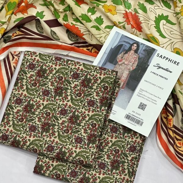 Sapphire Signature Unstitched 3 Piece Digital Print Lawn | Colour-Gray