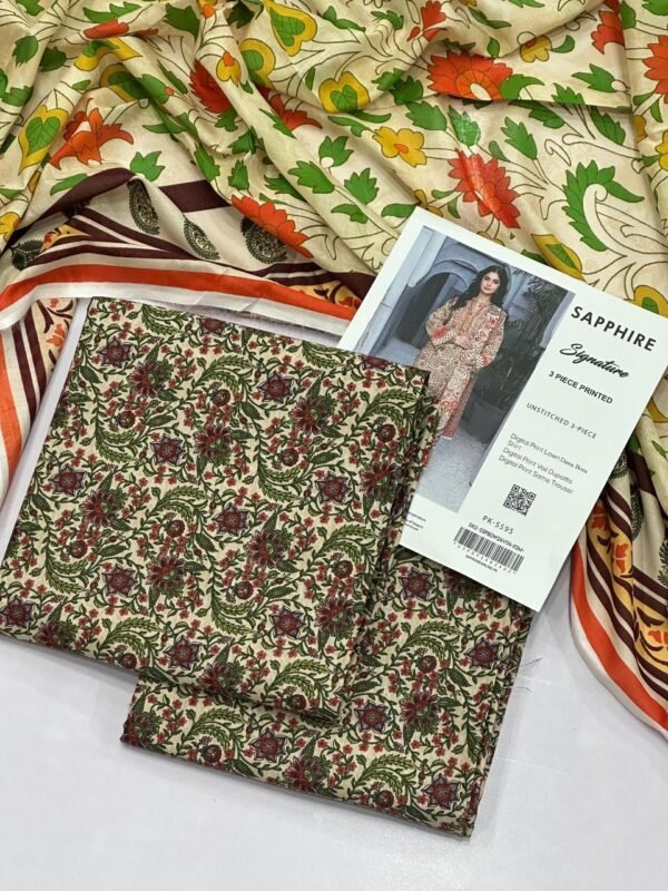 Sapphire Signature Unstitched 3 Piece Digital Print Lawn | Colour-Gray