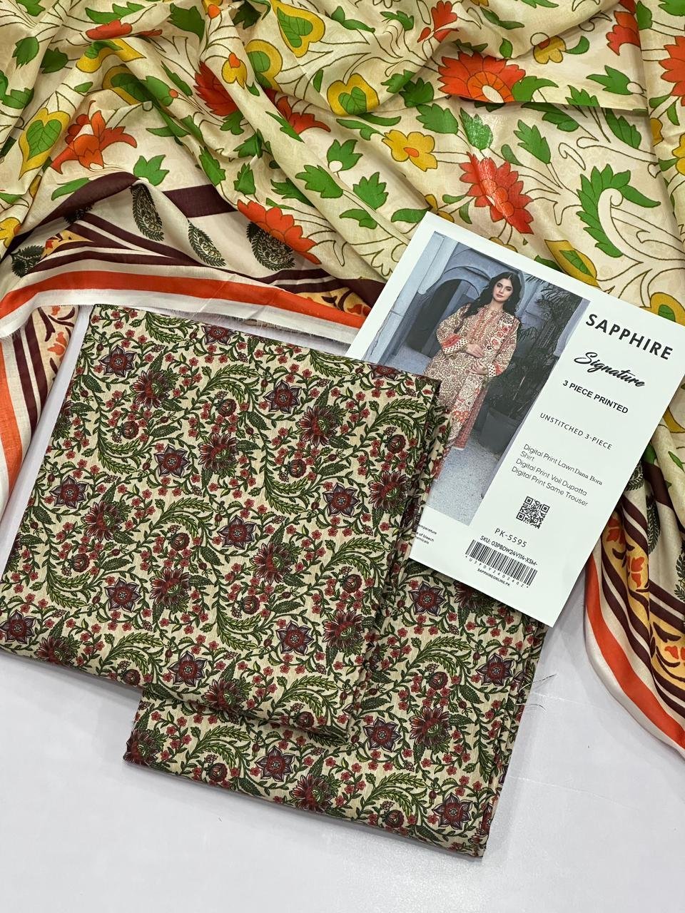 Sapphire Signature Unstitched 3 Piece Digital Print Lawn | Colour-Gray Sapphire Signature Unstitched 3 Piece Digital Print Lawn | Colour-Gray