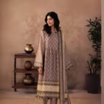 women wear Zellbury Lawn 3 Piece Suit | Colour-Deep Coffee Suit