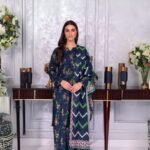 women wear Khaadi Lawn 3 Piece Suit | Colour-Charcoal