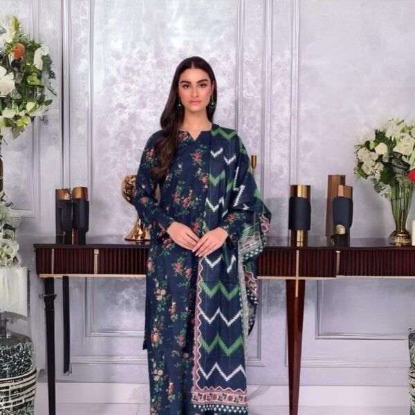 women wear Khaadi Lawn 3 Piece Suit | Colour-Charcoal