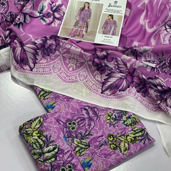 azmin Lawn Unstitched 3 Piece Suit | Colour-Purple