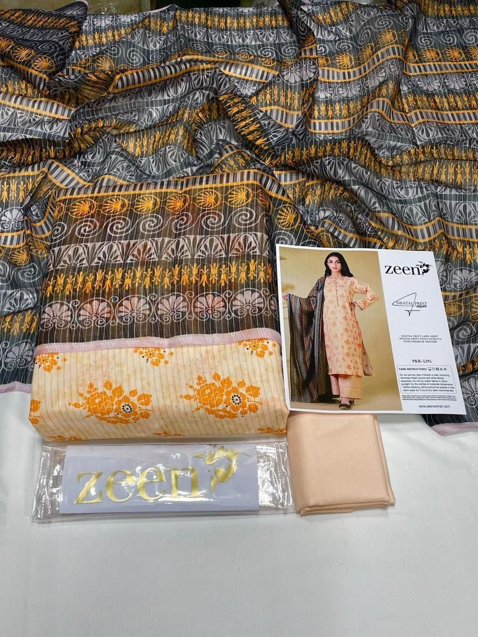 Zeen Lawn Unstitched 3 Piece Suit | Colour-Orange Zeen Lawn Unstitched 3 Piece Suit | Colour-Orange