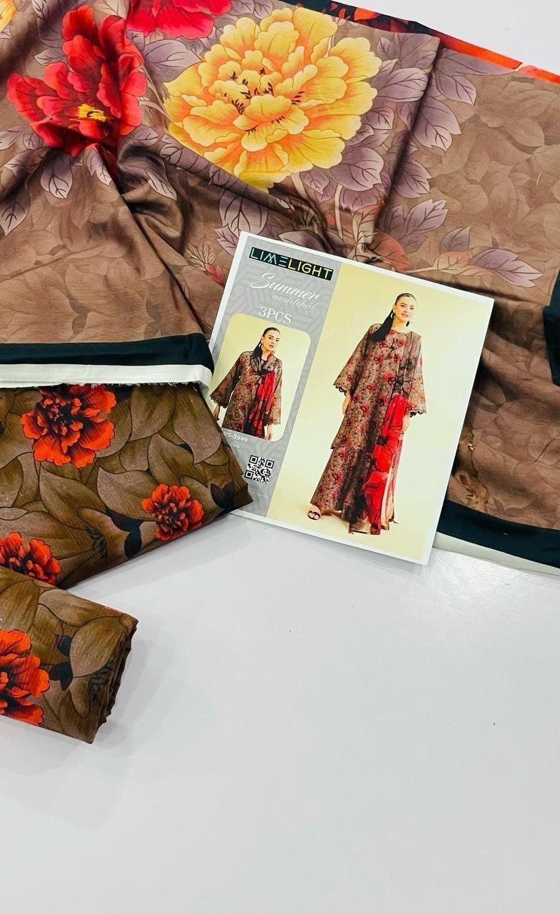 Limelight Summer Unstitched Lawn 3 Piece Suit | Colour-Grey Brown Limelight Summer Unstitched Lawn 3 Piece Suit | Colour-Grey Brown