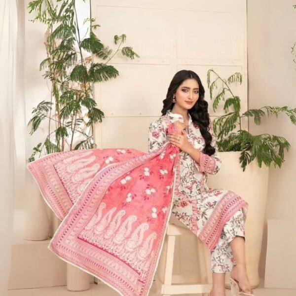 women wear Nishat Lawn 3 Piece Suit | Colour- Peach Puff