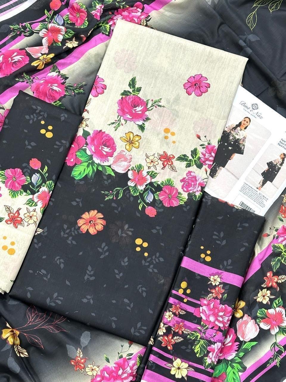 Bint e Naz Lawn Unstitched 2 Piece Suit | Colour-Grey Bint e Naz Lawn Unstitched 2 Piece Suit | Colour-Grey