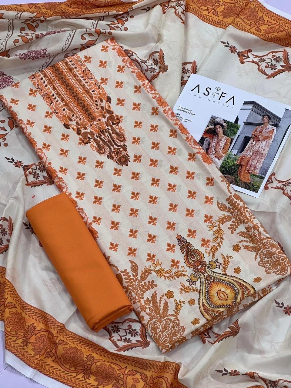 Asifa and Nabeel Lawn Unstitched 3 Piece Suit | Colour- Pink Swan Suit