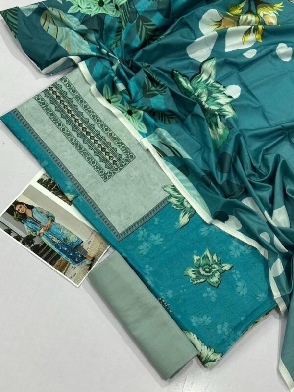 Maria B Lawn Unstitched 3 Piece Suit | Colour-Pine Green