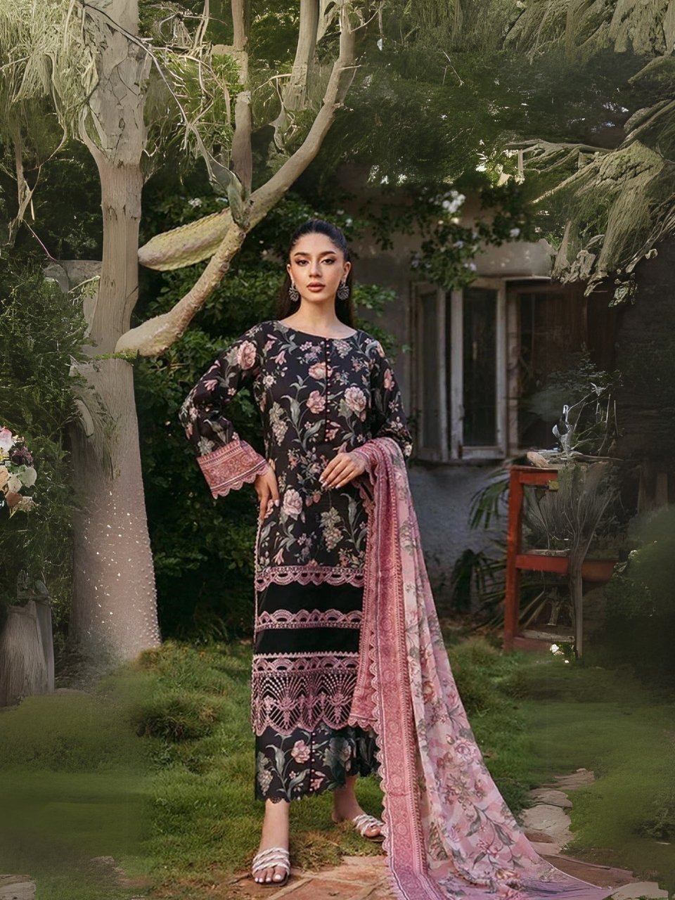 women wear Zainab Chottani Lawn 3 Piece Suit | Colour-Timber Green