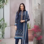 women wear Farasha Lawn 3 Piece Suit | Colour-Blue Jay