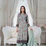 women wear Gul Ahmed Lawn 3 Piece Suit | Colour-Grey Goose
