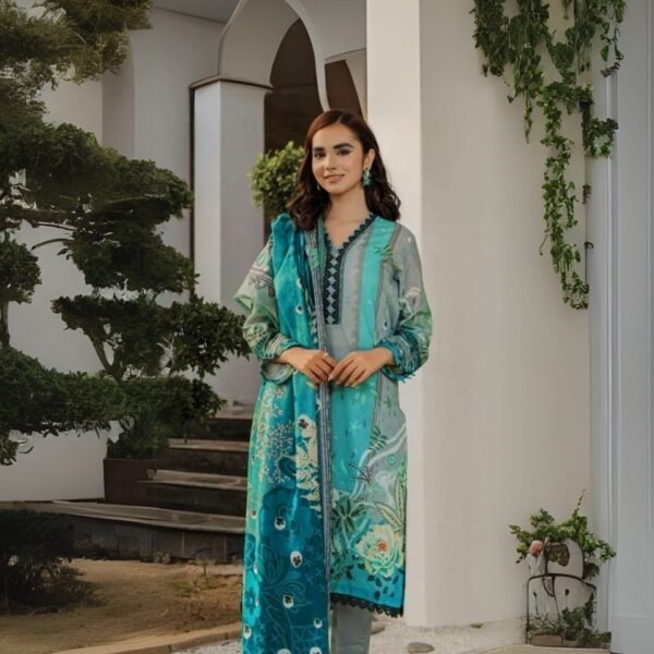 women wear Maria B Lawn 3 Piece Suit | Colour-Pine Green