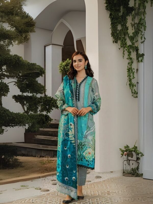 women wear Maria B Lawn 3 Piece Suit | Colour-Pine Green